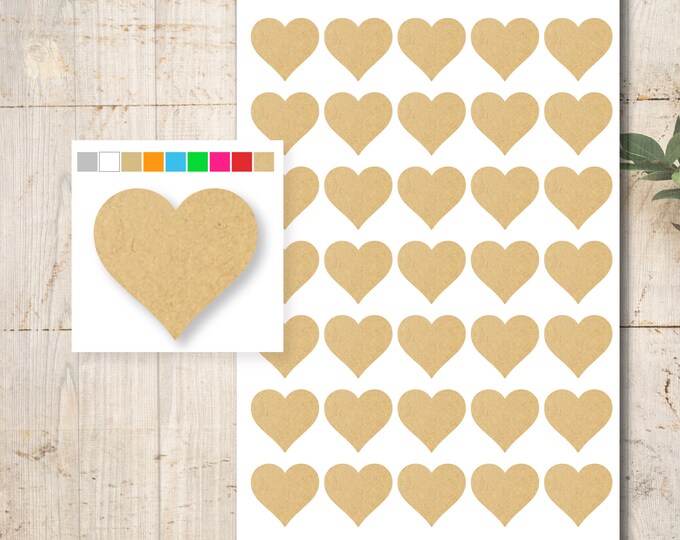 35 Kraft Paper Heart Stickers Color Selection Gold Silver Baptism Wedding Communion Confirmation