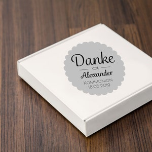 24 Aufkleber Etiketten Danke Sticker Gold Silber Farbauswahl Personalisiert Taufe Kommunion Konfirmation