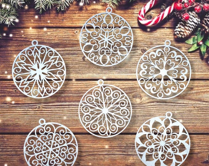 WEIHNACHTEN Christmas ornaments Set 6 Stück Weihnachtskugeln Deko Holz Laser Cut Ornament Anhänger Holzanhänger