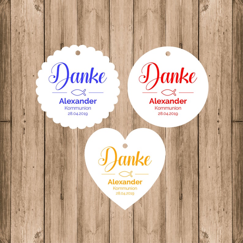 40 Geschenkanhänger 4 cm Etiketten Danke Tags Gift Tags personalisiert Taufe Hochzeit Kommunion Konfirmation Gastgeschenke Bild 2