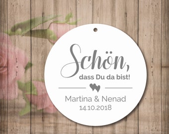 40 Geschenkanhänger Etiketten Schön, dass Du da bist Tags Gift Tags personalisiert Taufe Hochzeit Kommunion Konfirmation Gastgeschenke