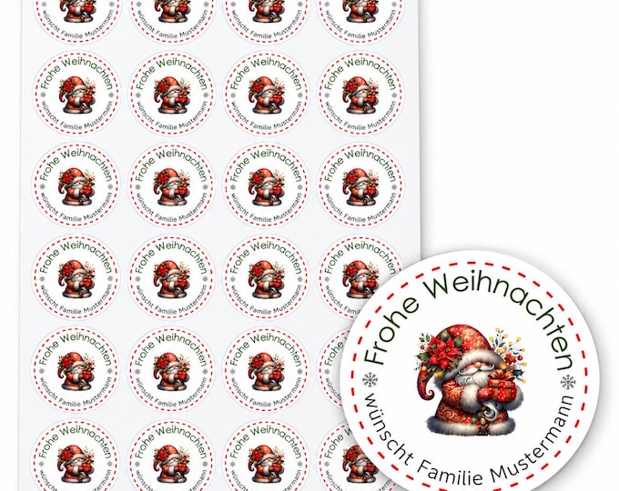 Personalisierte Weihnachtsaufkleber Wichtel Gnom, Frohe Weihnachten Sticker, 4–8 cm