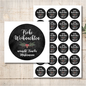 24 stickerstickerlabels Merry Christmas gepersonaliseerd Merry Christmas zwart