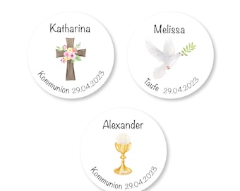 Personalisierte Aufkleber 24 Stück | Selbstklebende Etiketten für Taufe, Kommunion, Danke Sticker | Gastgeschenk Deko