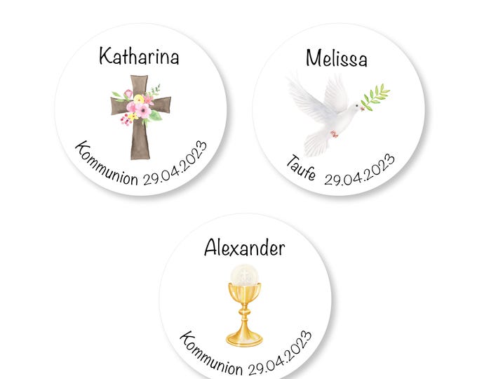 Personalisierte Aufkleber 24 Stück | Selbstklebende Etiketten für Taufe, Kommunion, Danke Sticker | Gastgeschenk Deko