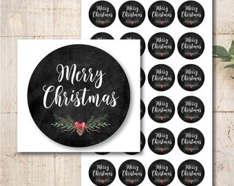 24 stickers labels Merry Christmas