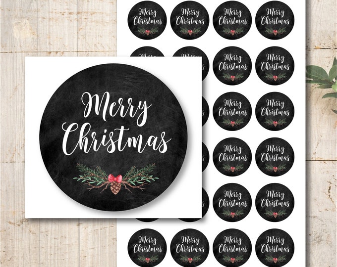 24 stickers labels Merry Christmas