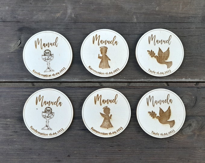 Magnet Gift for Baptism Communion Confirmation Laser Cut Wooden Chalice Angel Dove