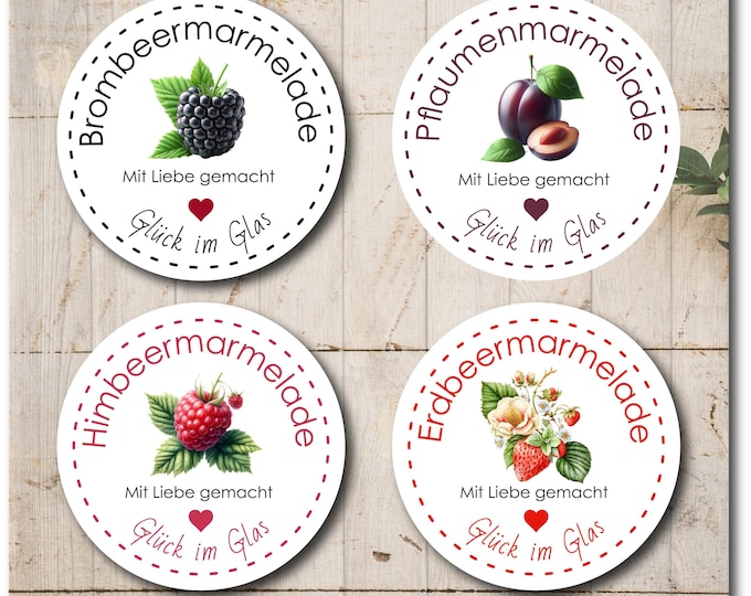 Jam stickers self-adhesive – 24 labels Ø 4–8 cm – personalizable for jam, honey, wedding, party gifts