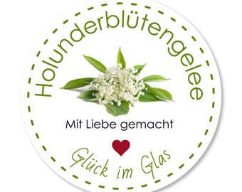 Holunderblütengelee Etikett personalisiert | Marmeladen Aufkleber weiß | Wunschtext | 4 Größen | Selbstklebend