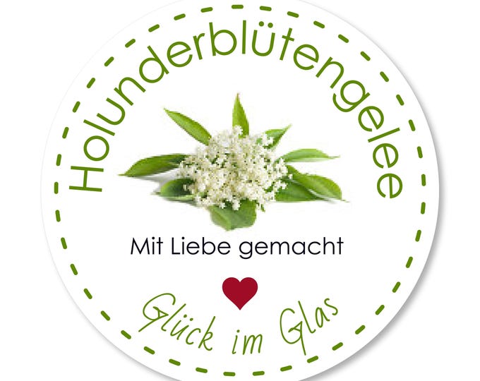 Holunderblütengelee Etikett personalisiert | Marmeladen Aufkleber weiß | Wunschtext | 4 Größen | Selbstklebend