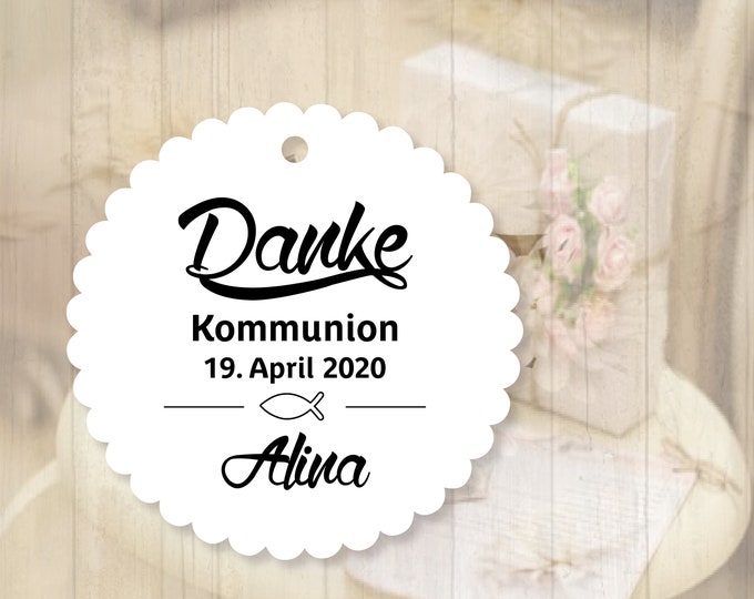 25 Personalisierte Danke Geschenkanhänger – Taufe, Kommunion, Konfirmation, Geburt – Etiketten mit Wunschtext – Verschiedene Farben & Formen
