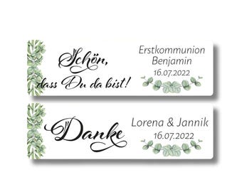 33 personalisierte Aufkleber für Mini Gläser | Gastgeschenk Kommunion Hochzeit Taufe | Etiketten mit Namen & Datum | Mini Glas Sticker