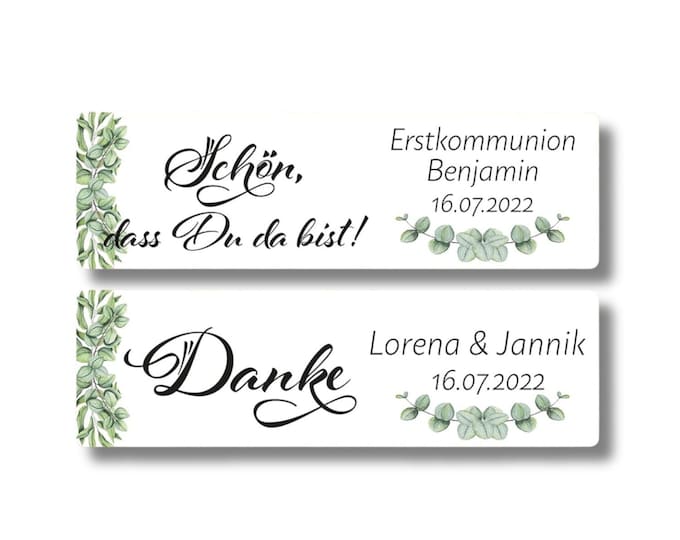 33 personalisierte Aufkleber für Mini Gläser | Gastgeschenk Kommunion Hochzeit Taufe | Etiketten mit Namen & Datum | Mini Glas Sticker