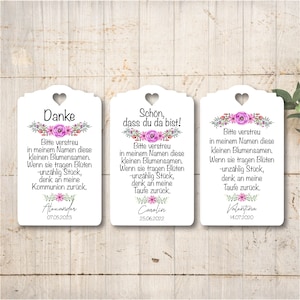 25 Blumensamen Geschenkanhänger Tags Gift Tags Etiketten Taufe Einschulung Kommunion Konfirmation Personalisiert
