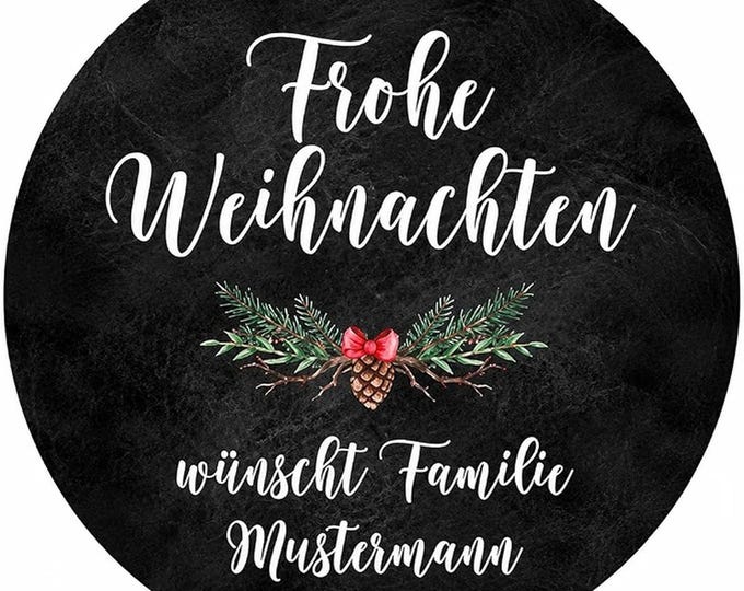 Personalisierte Weihnachtsaufkleber in Tafeloptik, runde Geschenkaufkleber mit Name, 4–8 cm