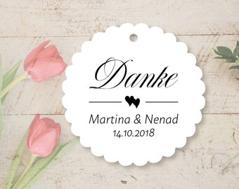 40 Geschenkanhänger Etiketten Danke Tags Gift Tags personalisiert Taufe Hochzeit Kommunion Konfirmation Gastgeschenke