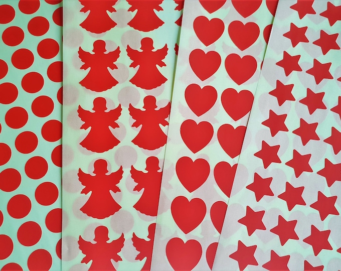 Stickers Labels Color Selection Wedding Baptism Communion Confirmation Red Circle Star Angel Heart