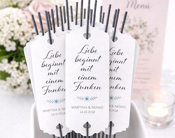 25 Wunderkerzen Anhänger personalisiert Hochzeit – Sparkler Tag 5x15 cm – Text frei wählbar – mehrere Sprachen – ohne Wunderkerzen