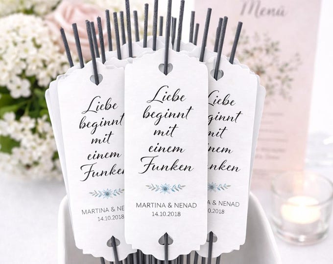 25 Wunderkerzen Anhänger personalisiert Hochzeit – Sparkler Tag 5x15 cm – Text frei wählbar – mehrere Sprachen – ohne Wunderkerzen