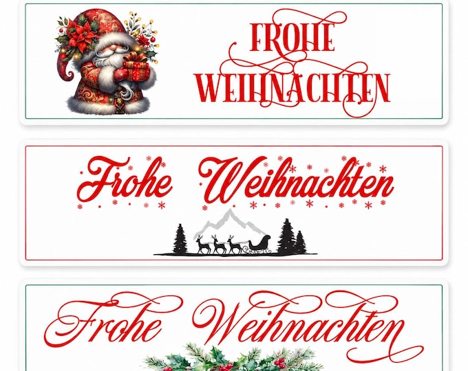 Weihnachtsaufkleber Frohe Weihnachten, 33 Sticker, 3 Motive, 6 x 1,8 cm