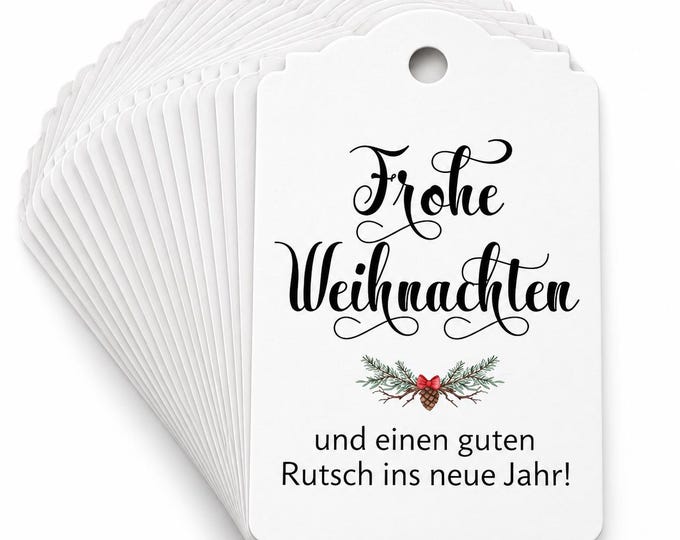 Weihnachtsanhänger Frohe Weihnachten, 25 Geschenkanhänger mit Wunschtext, 8 × 5 cm