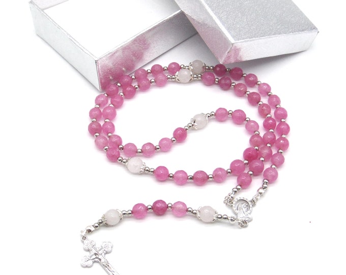 Rosary Ahat crystal with name personalized baptism communion confirmation gift color selection