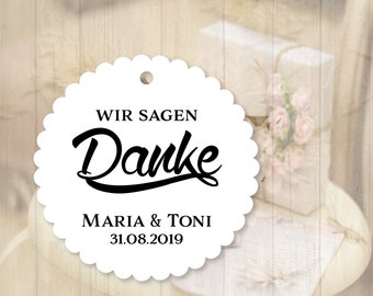 25 Geschenkanhänger Etiketten wir sagen Danke Tags Gift Tags personalisiert Taufe Hochzeit Kommunion Konfirmation Gastgeschenke