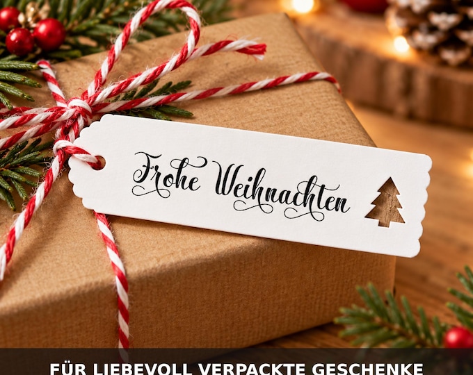 Weihnachtsanhänger mit Wunschtext, 25 Geschenkanhänger, Stern Hirsch Tannenbaum, 8 × 2,4 cm