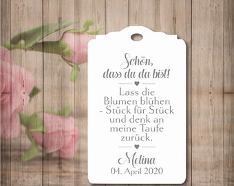 35 Geschenkanhänger Etiketten Danke Personalisiert Lass die Blumen blühen Taufe Hochzeit Kommunion Konfirmation Einschulung Gastgeschenke