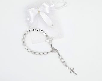 Rosary short personalized baptism communion confirmation gift color selection