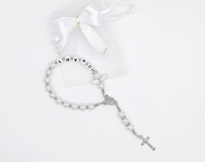 Rosary short personalized baptism communion confirmation gift color selection