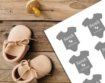 24 Aufkleber Etiketten Sticker Baby Body  Taufe Personalisiert