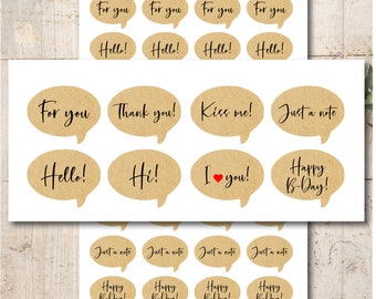 Sticker Stickers Labels Speech Bubble Thank you ... Kraft paper brown self-adhesive