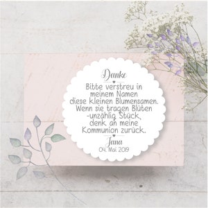 24 Sticker Aufkleber Etiketten Taufe Hochzeit Kommunion Konfirmation Einschulung Blumensamen Personalisiert Danke
