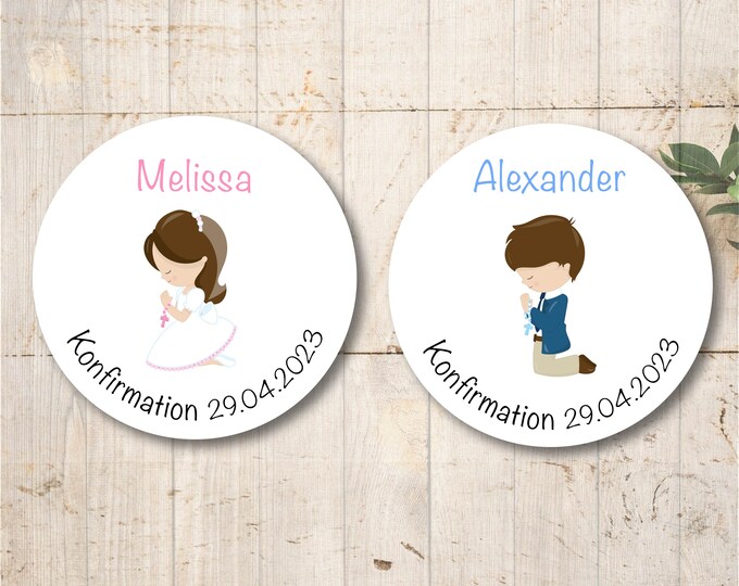 Personalized Stickers Communion Confirmation Baptism – Round Labels 4 cm – Stickers Girl Boy – Custom Text