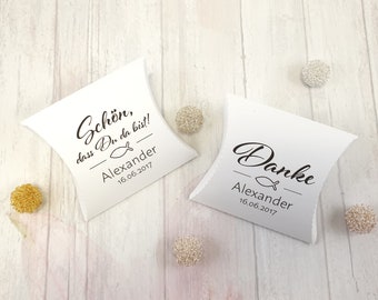 10 Pillow Box Gastgeschenke Kissenschachtel personalisiert Hochzeit Taufe Kommunion Konfirmation Taufe Hochzeit Kommunion Konfirmation