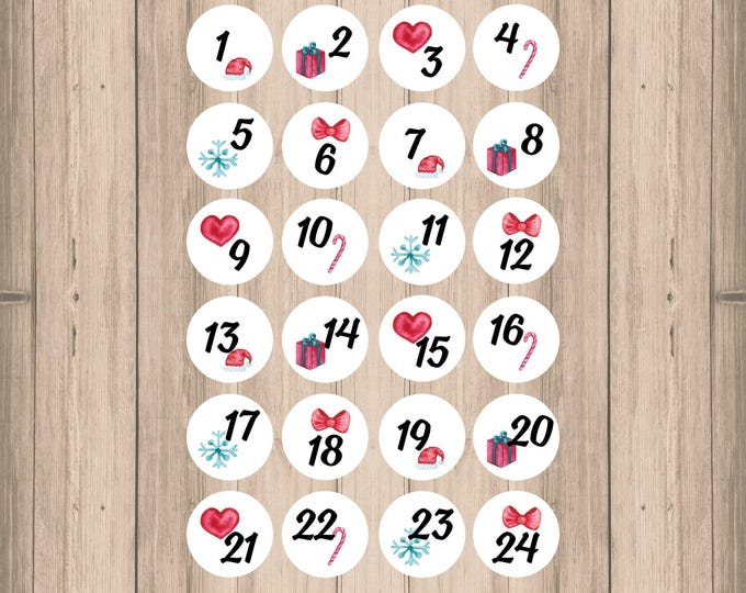 24 Advent calendar number stickers • round stickers • A4 sheet, 4 cm • customizable