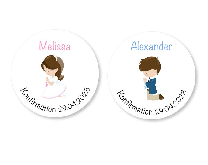 Personalized Stickers Communion Confirmation Baptism – Round Labels 4 cm – Stickers Girl Boy – Custom Text