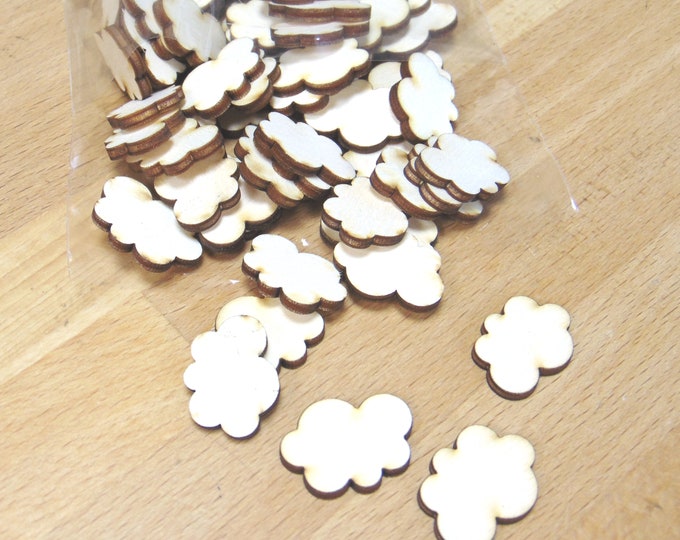 50 pcs. Laser-cut wooden clouds – decorative scatter pieces for parties and crafts, 5 sizes available (mixture possible)