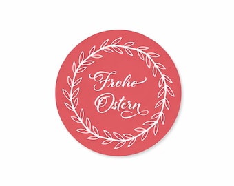 Frohe Ostern Aufkleber rund | Oster Sticker 4–8 cm | Selbstklebend | Geschenkverpackung | Osterdeko | Verschiedene Farben