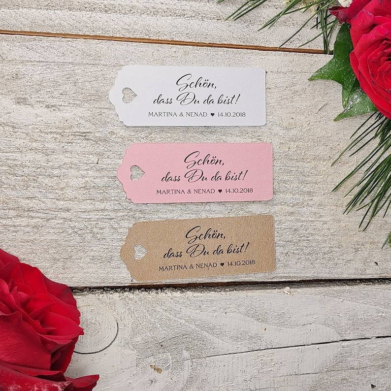 25 Geschenkanhänger Etiketten Schön, dass Du da bist Tags Gift Tags Taufe Hochzeit Kommunion Konfirmation Gastgeschenke Personalisiert Bild 1