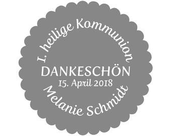 Personalisierte Kommunion Aufkleber | Dankeschön Etiketten 4–8 cm | Name & Datum | Gastgeschenk Sticker | Taufe Konfirmation