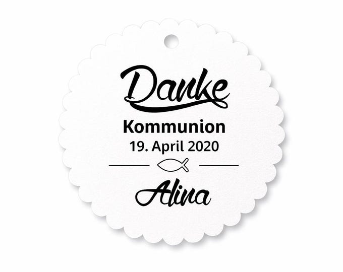 25 Personalisierte Danke Geschenkanhänger – Taufe, Kommunion, Konfirmation, Geburt – Etiketten mit Wunschtext – Verschiedene Farben & Formen