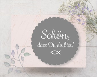 24 Aufkleber Etiketten Personalisiert Sticker Schön, dass du da bist Kommunion Konfirmation Taufe Hochzeit