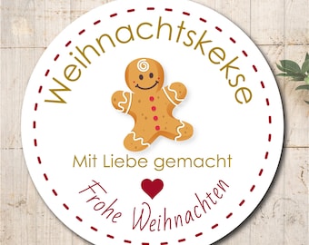 Christmas cookie stickers, round | 4–8 cm Ø | White stickers for gifts, cookies, and packaging | Self-adhesive, not waterproof