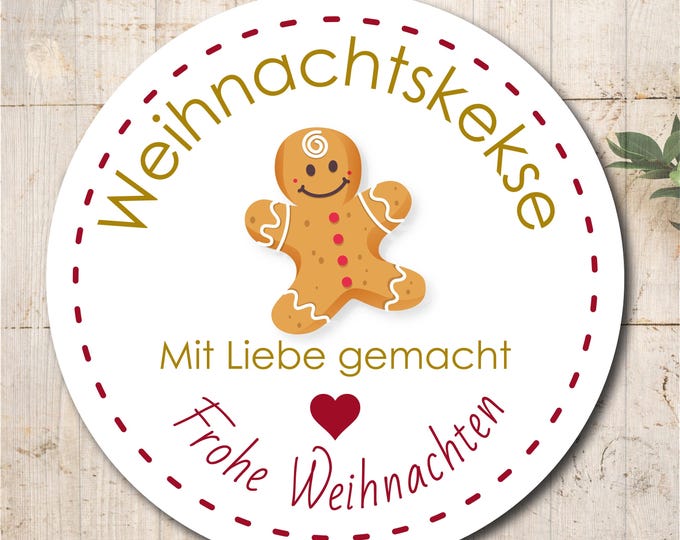 Christmas cookie stickers, round | 4–8 cm Ø | White stickers for gifts, cookies, and packaging | Self-adhesive, not waterproof