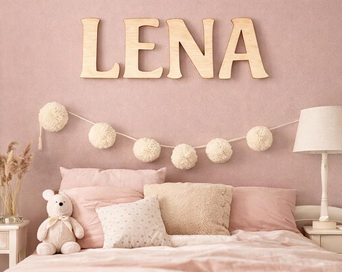 Personalisierte Holzbuchstaben Name für Kinderzimmer Wand | Holz Buchstaben Deko | Baby Name Schild | 6–30 cm | 4 Farben
