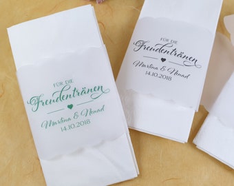 25 Banderole Tears of Joy Personalized Transparent Handkerchiefs Baptism Wedding Communion Confirmation