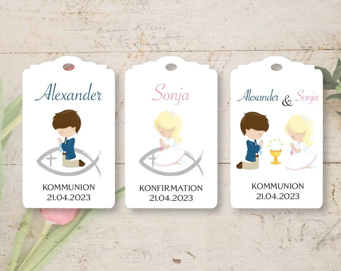 25 Gift Tags Labels Personalized Baptism Wedding Communion Confirmation Guest Gifts